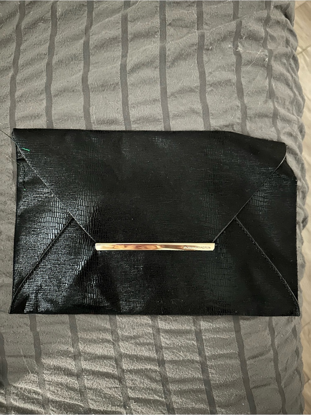 BCBGMaxAzria Black Envelope Clutch with Gold Bar